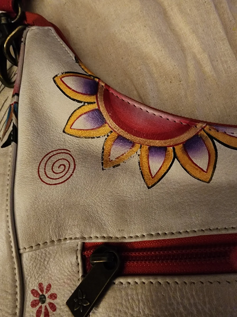 Anuschka Floral and Elephant Print White Leather Hobo Bag With Dust Cover